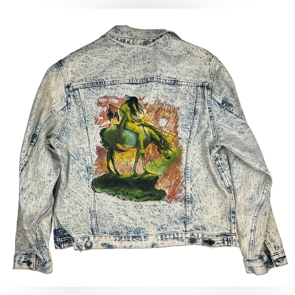 Bristol Blues End Of The Trail Hand Painted Indian Denim Jacket USA Large L Vtg